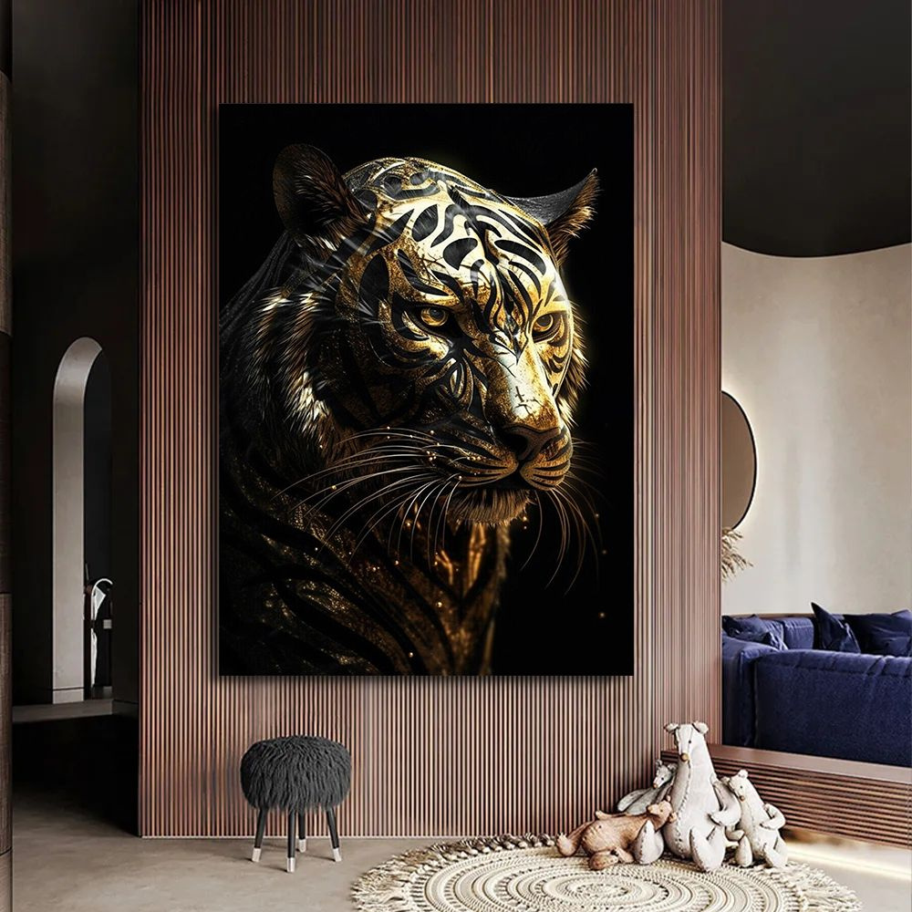 Картина для интерьера Золотой тигр, 60х80 см. #1