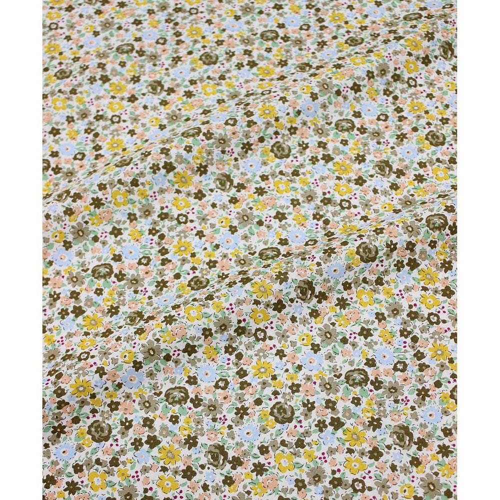 Ткань для шитья(3 м) Импорт. хлопок "Мелкая акварель (хаки, желтые цветы)", ВИД2, ш.1.47м, хлопок-100%, #1