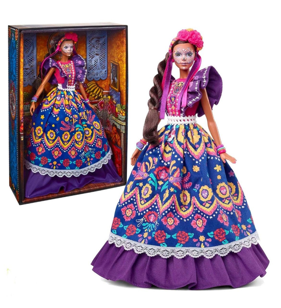 Кукла Mattel Barbie Signature, Da De Muertos, 2022 HBY09 Традиционное платье раскраска лица калавера #1