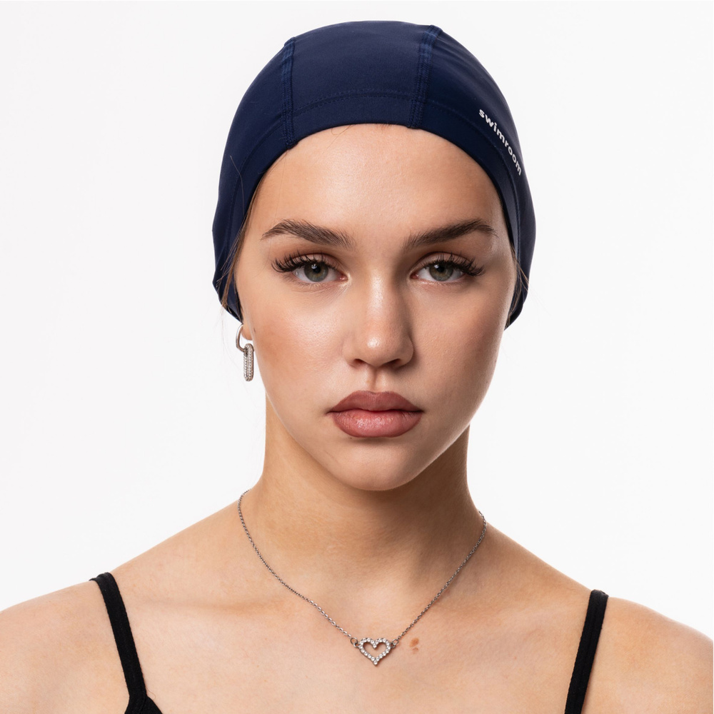 Тканевая шапочка для плавания SwimRoom "Lycra", размер 56-60, цвет темно-синий / белый  #1