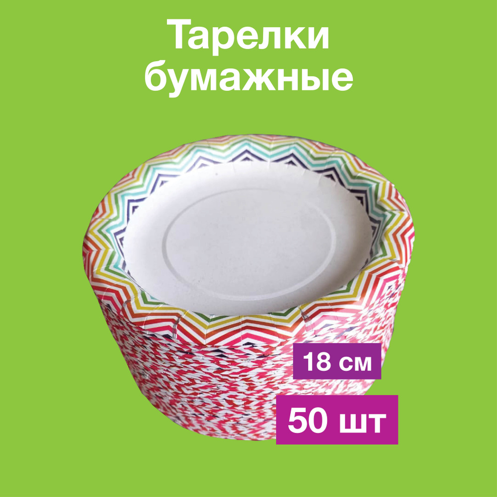 Одноразовые бумажные тарелки, картон, 100% целлюлоза, д18 см, 50 шт  #1