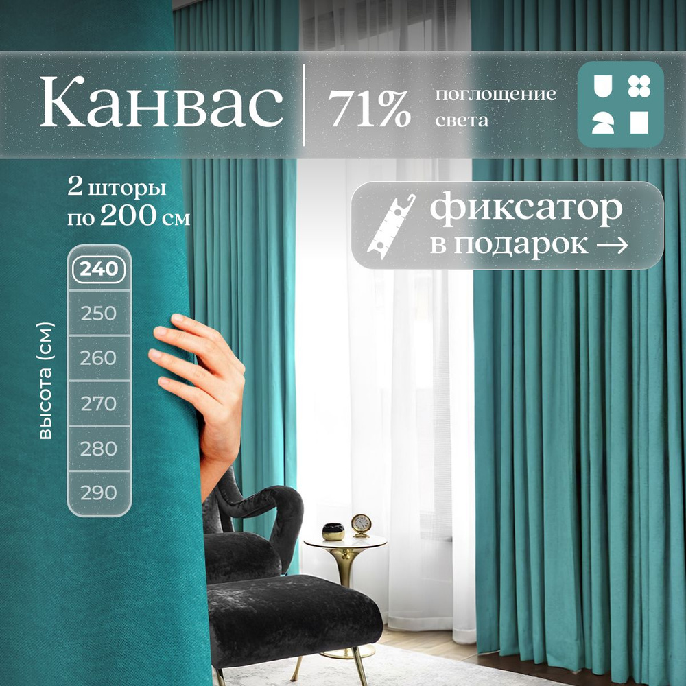 Комплект 2 шторы по 200 х 240 см для гостиной и спальни из плотного турецкого канваса, размер M: 400 #1