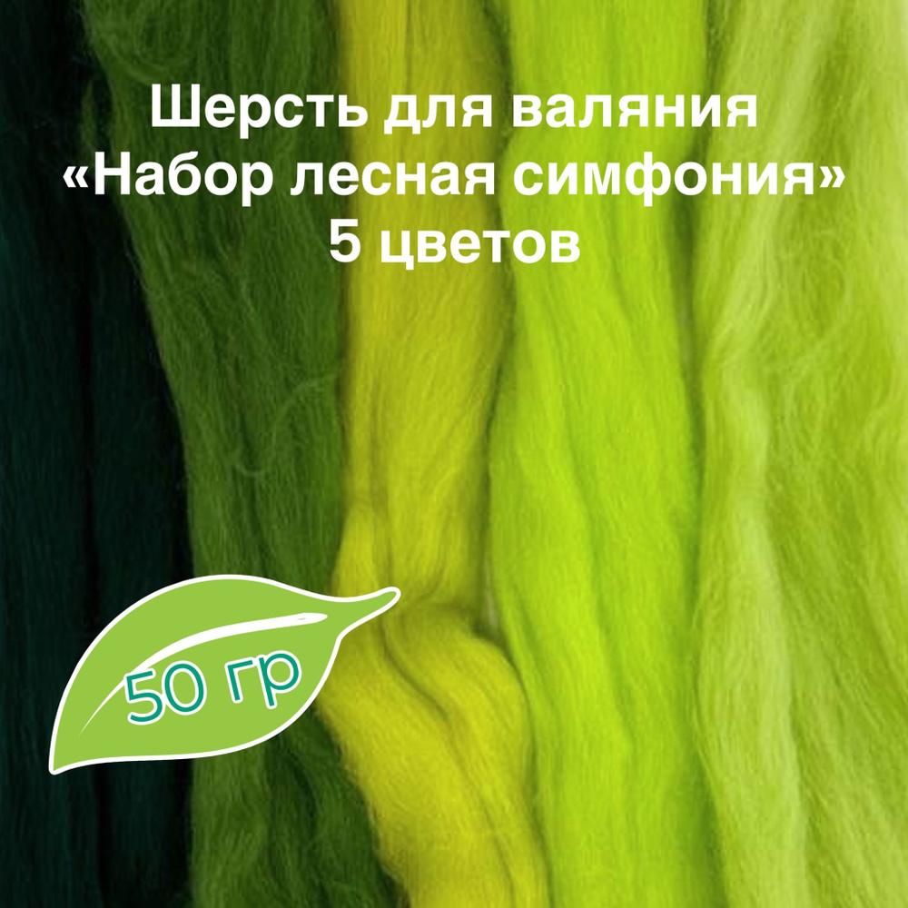 Шерсть натуральная для сухого и мокрого валяния "Набор лесная симфония" 50гр. 5 цветов.  #1