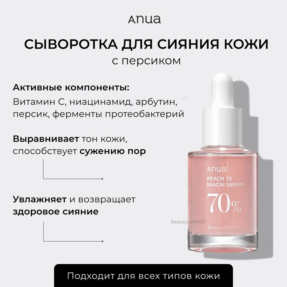 Сыворотка с персиком для гладкой и сияющей кожи Anua Peach 70% Niacin Serum  #1