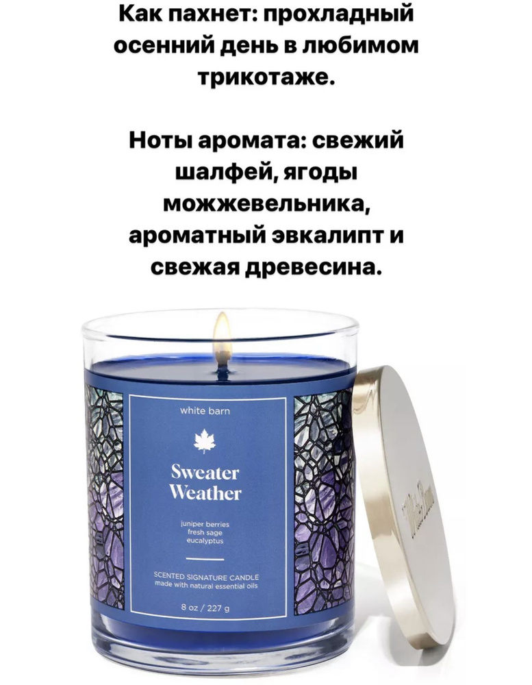 Bath and Body Works Свеча ароматическая "Sweater Weather", 11 см, 1 шт #1