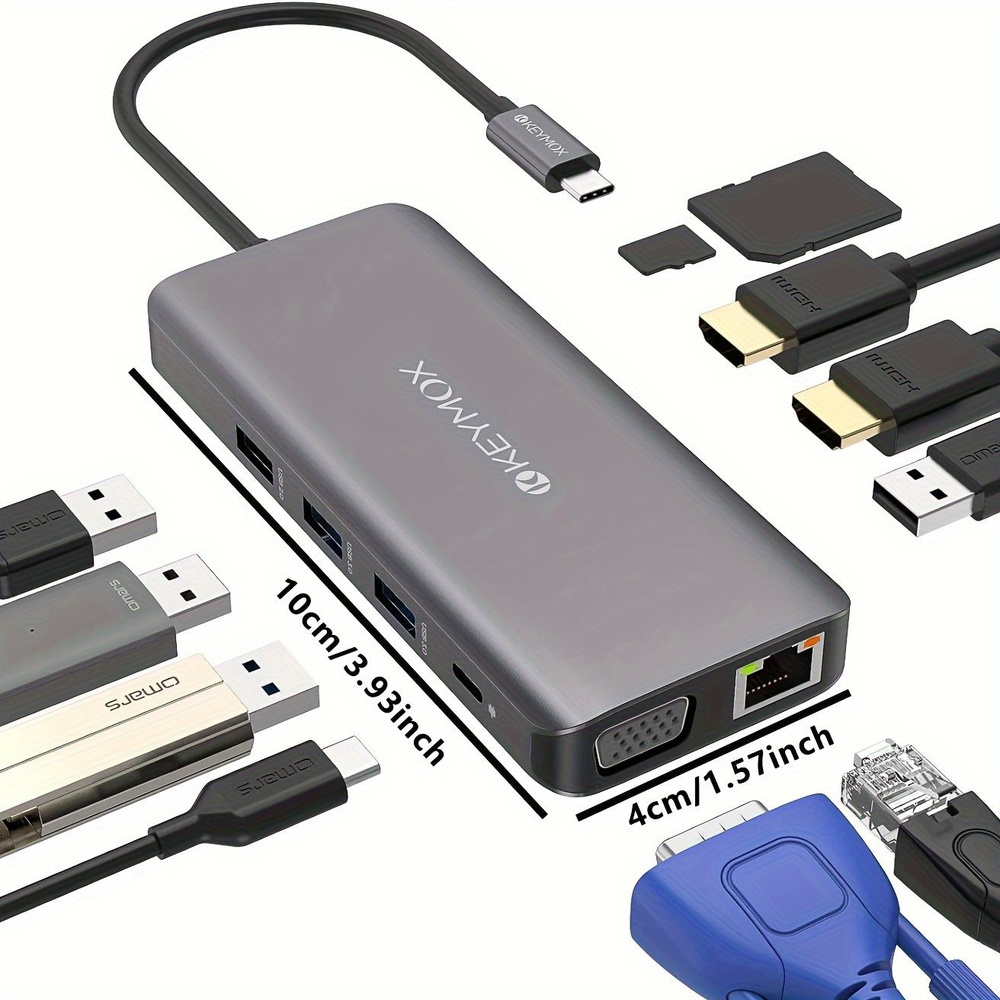 Док-станция для ноутбука KEYMOX USB-C, концентратор USB-C, тройной дисплей 11 в 1, двойной адаптер 4K #1