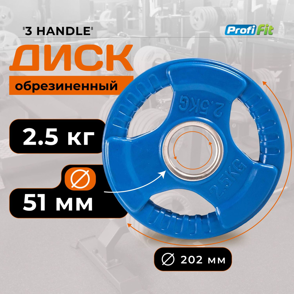 Диск для штанги 2,5 кг 51 мм цветной обрезиненный 3 HANDLE PROFI-FIT  #1