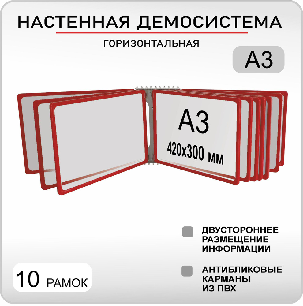 Демонстрационная настенная перекидная система А3 на 10 карманов горизонтальная  #1