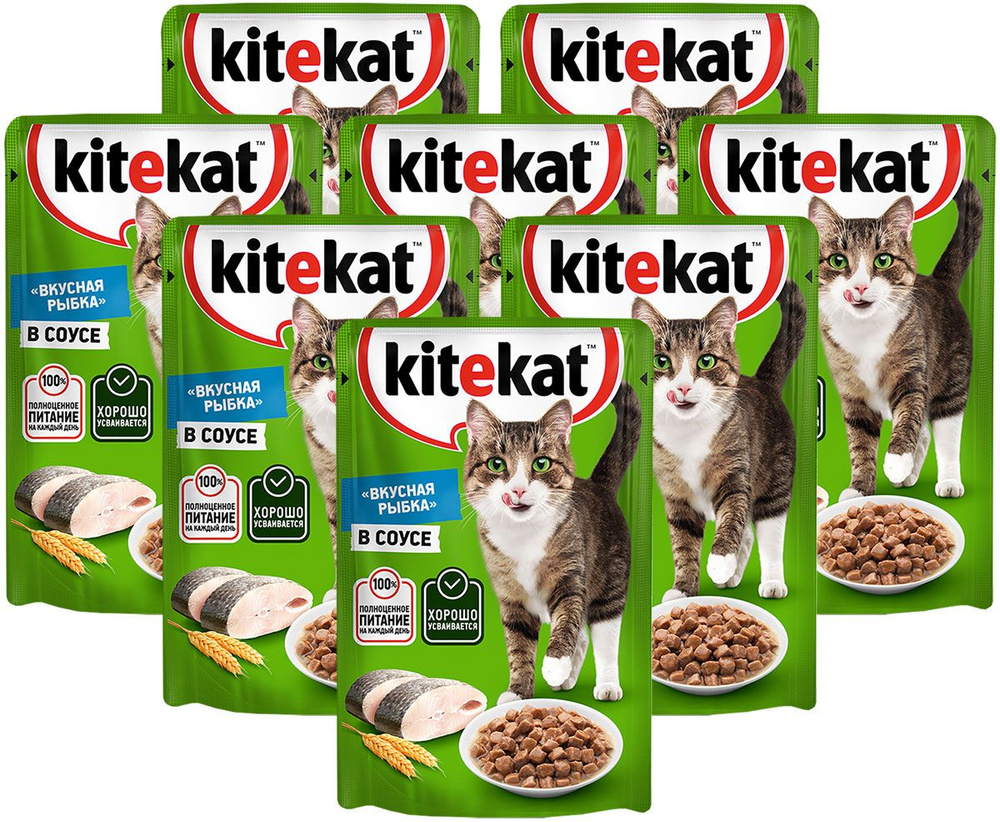 KITEKAT ВКУСНАЯ РЫБКА для взрослых кошек с рыбой в соусе пауч 85 гр (85 гр х 8 шт)  #1