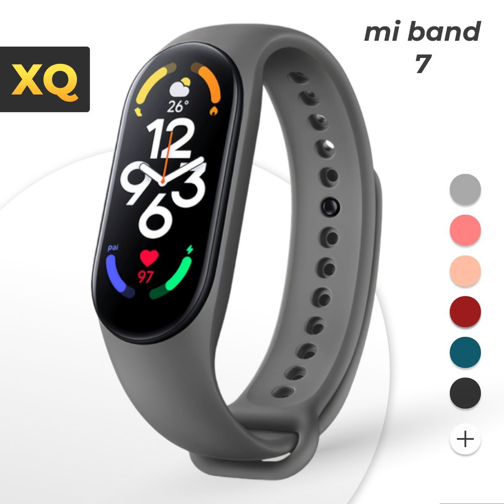 Ремешок для Xiaomi Mi Band 7, 6, 5 (новый дизайн от mi band 7) Подходит для ми бэнд 5, 6, 7 / Тёмно-серый #1