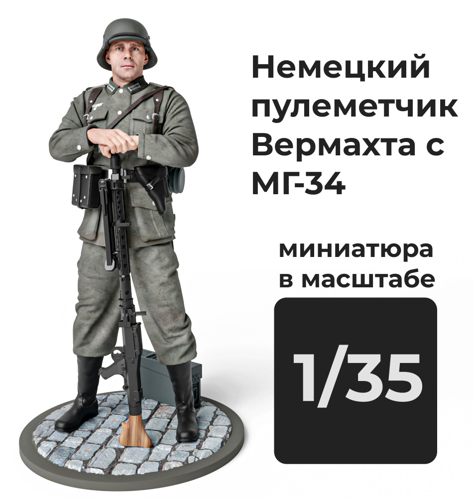 Немецкий пулеметчик Вермахта с МГ-34 в масштабе 1/35 Фигурка масштабная  #1