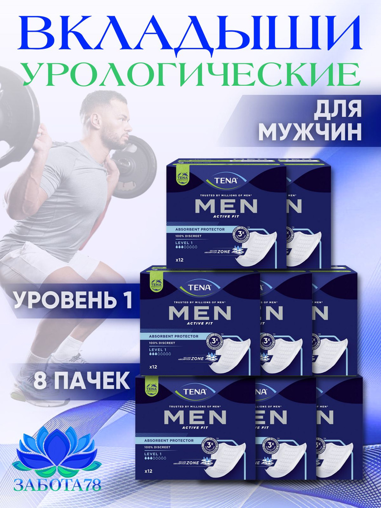 Прокладки урологические мужские TENA Men Active Fit Level 1, 96 шт. (Коробка 8 упаковок по 12 шт.)  #1