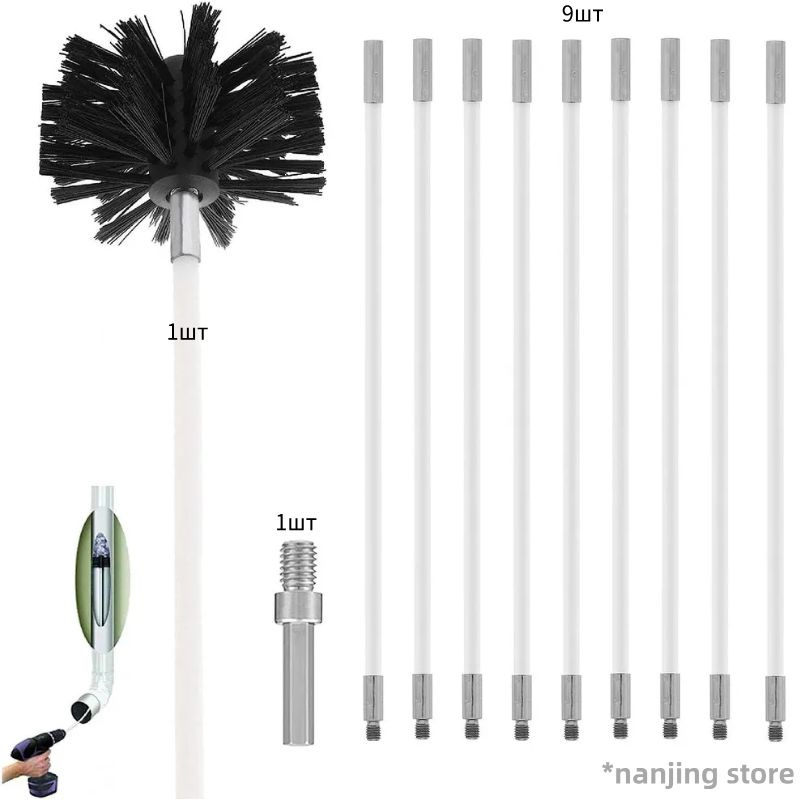 Щетка для чистки дымохода Вращающаяся, 9 предметов x 400 мм, с Ерш для чистки дымохода 100 мм, Резьба #1