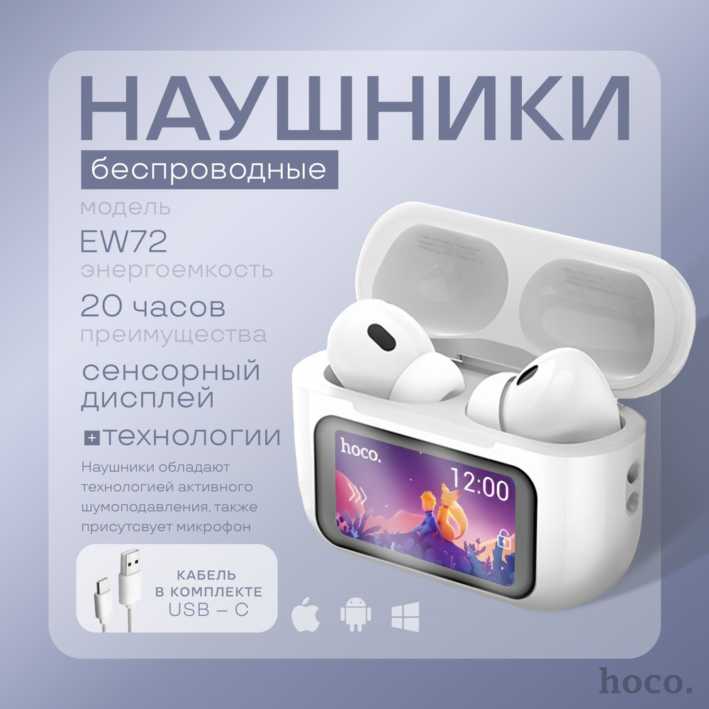 Беспроводные наушники с экраном Hoco EW72 с микрофоном, c активным шумоподавлением, белый  #1