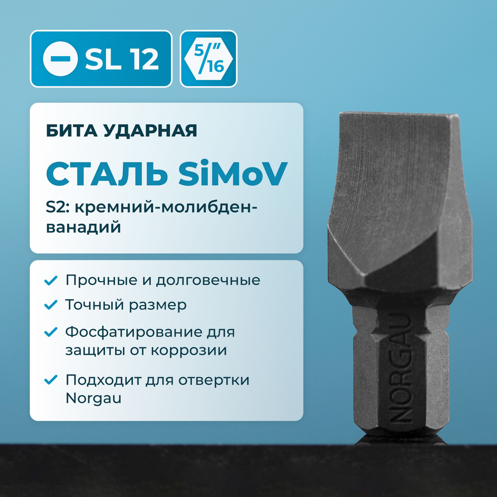 Бита ударная sl 12 NORGAU Industrial из высокопрочной SiMoV стали S2, для ударной отвертки с шестигранником #1