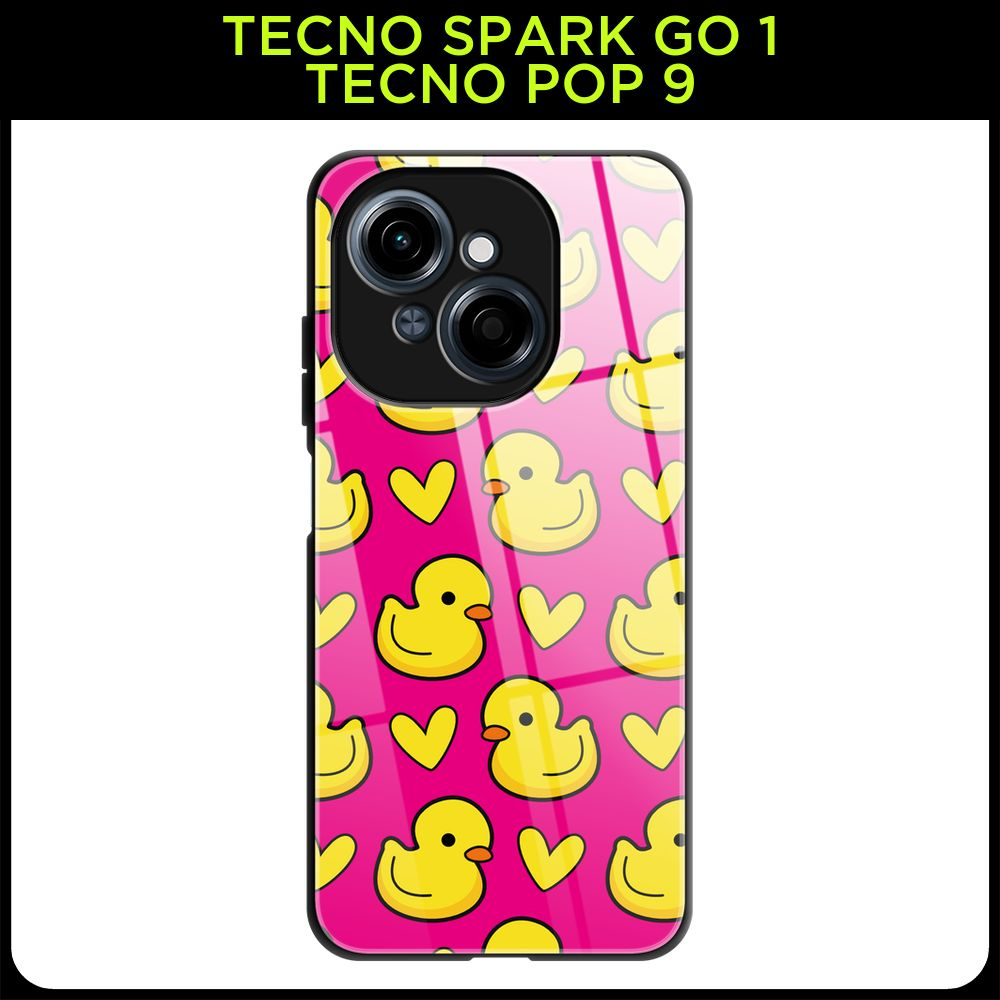 Стеклянный чехол на Tecno Spark Go 1/Tecno POP 9 / Техно Спарк Го 1/Техно ПОП 9 с принтом "Уточки с сердечками" #1