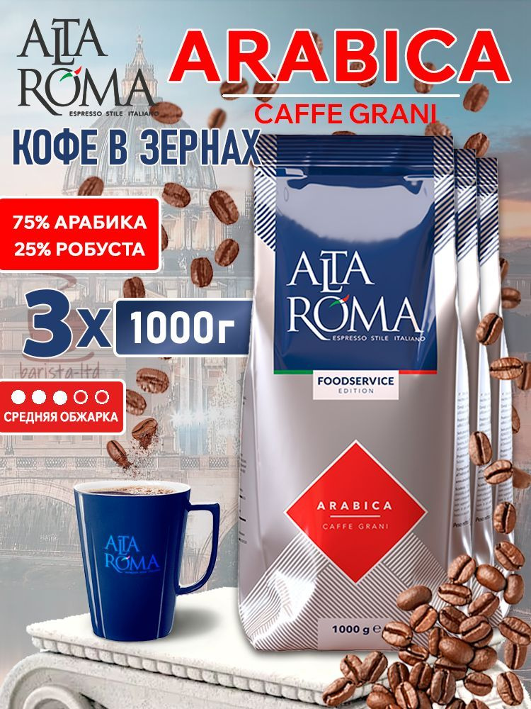 Кофе в зернах AltaRoma Arabica, пакет с клапаном 1 кг x 3 шт. #1