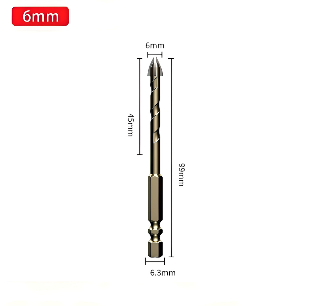 Сверло для плитки, стекла, камня, четырехгранное, диаметр 6 мм  #1