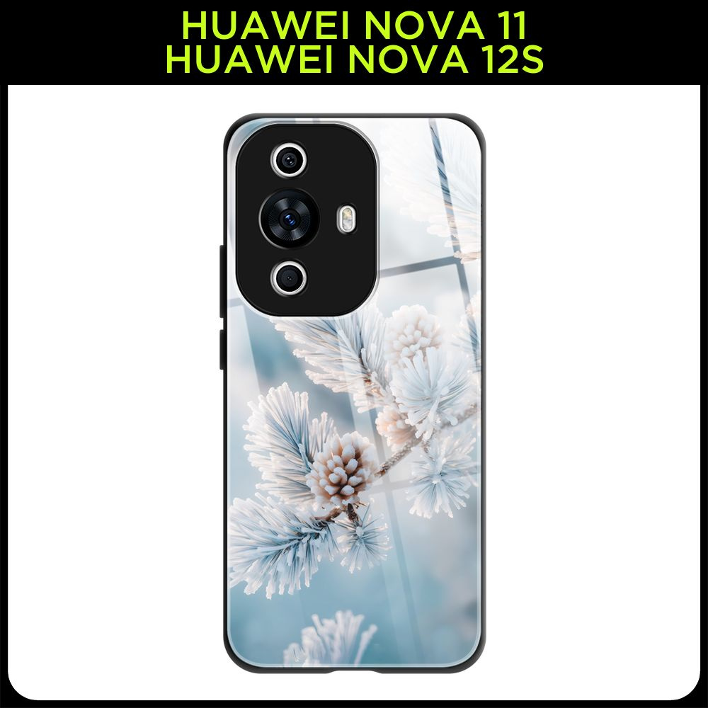 Стеклянный чехол на Huawei Nova 11/Nova 12S / Хуавей Нова 11/Нова 12S с принтом "Шишки в инее"  #1