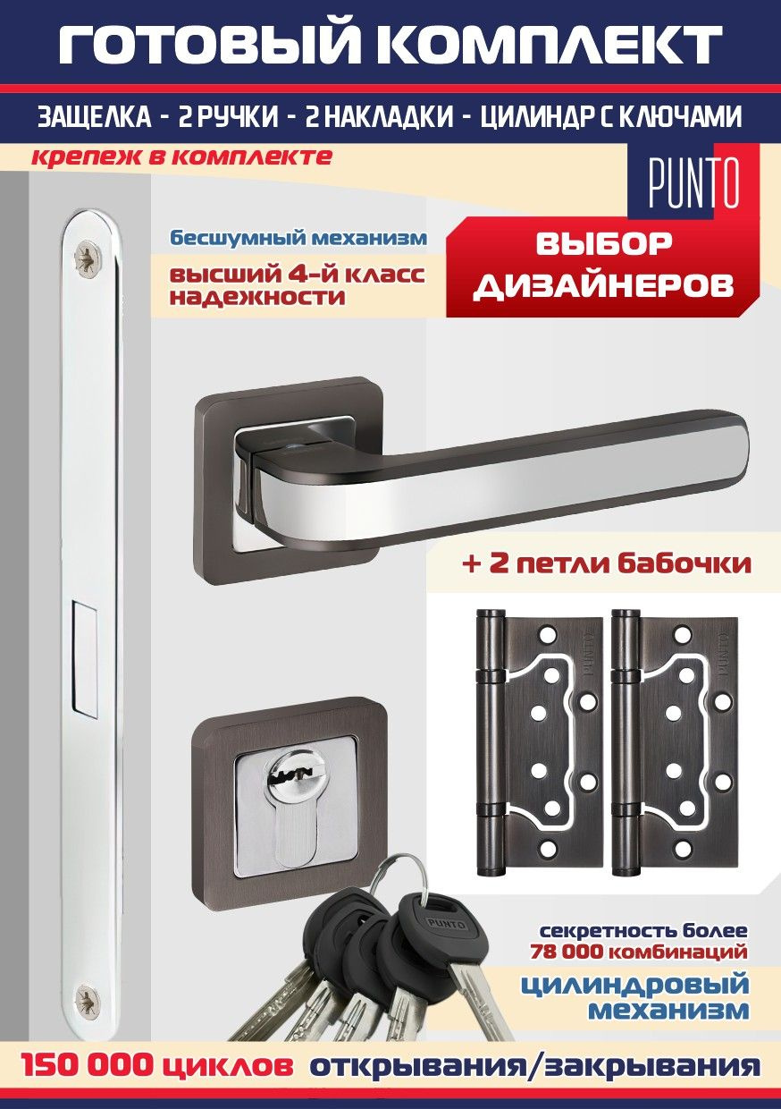 Ручка NOVA QR GR/CP-23 графит/хром + замок Магнит + накладка + цилинд с вертушкой+ 2 петли без врезки