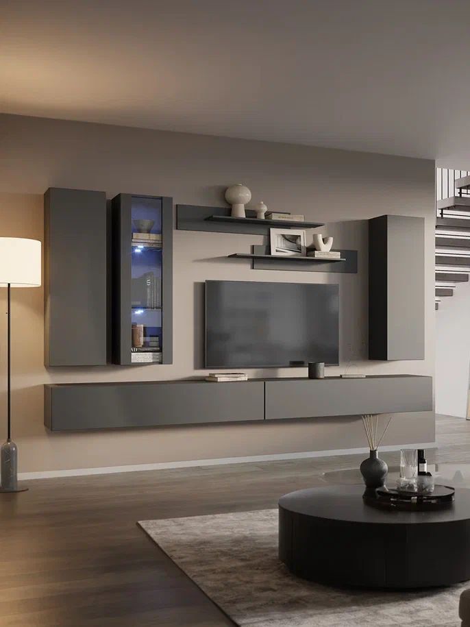 Стенкавгостиную,стенкадлягостинойPoint-К11W,СерыйГрафит,320х150х40см.(ШхВхГ)