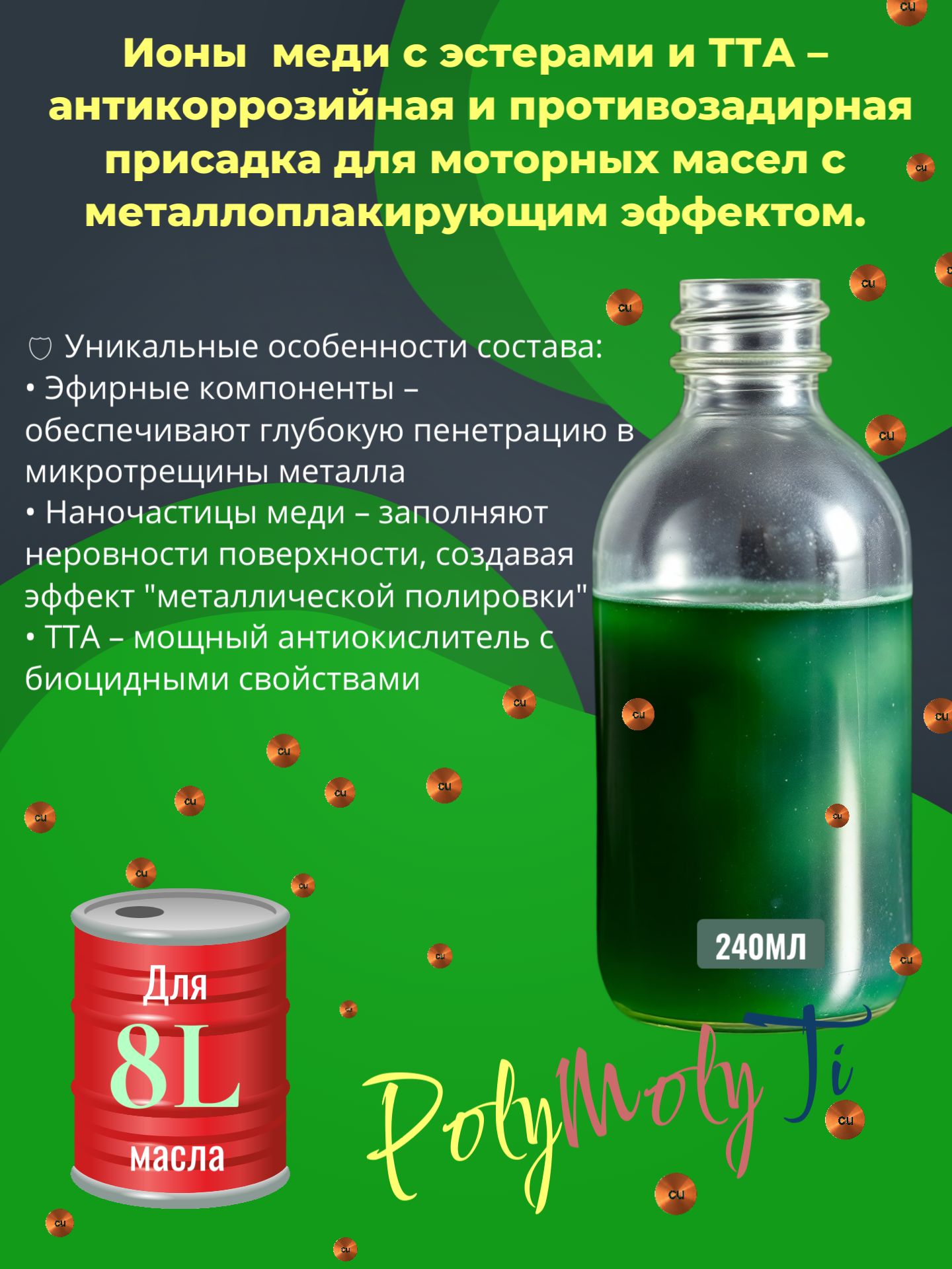 ПрисадкавмоторноемаслосионамиМедииЭстерамидля8литровPolyMolyTi240мл