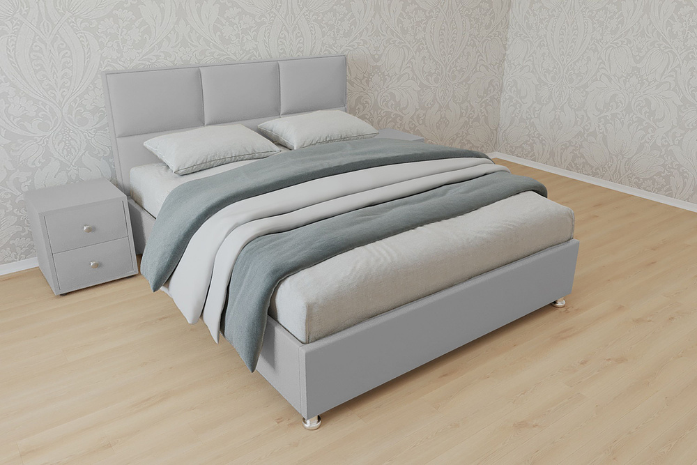 Двуспальная кровать Корсика с матрасом 160x200 основание металлическое с ламелями велюр серый ножки 5 #1
