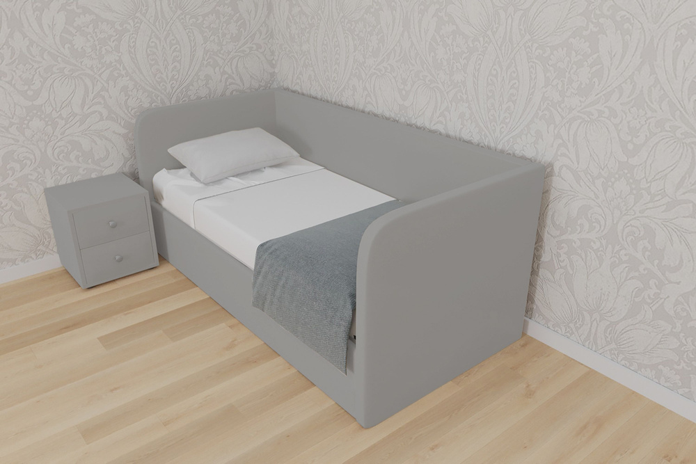 Односпальная кровать Рим-2 90x200 основание металлическое с ламелями велюр серый  #1