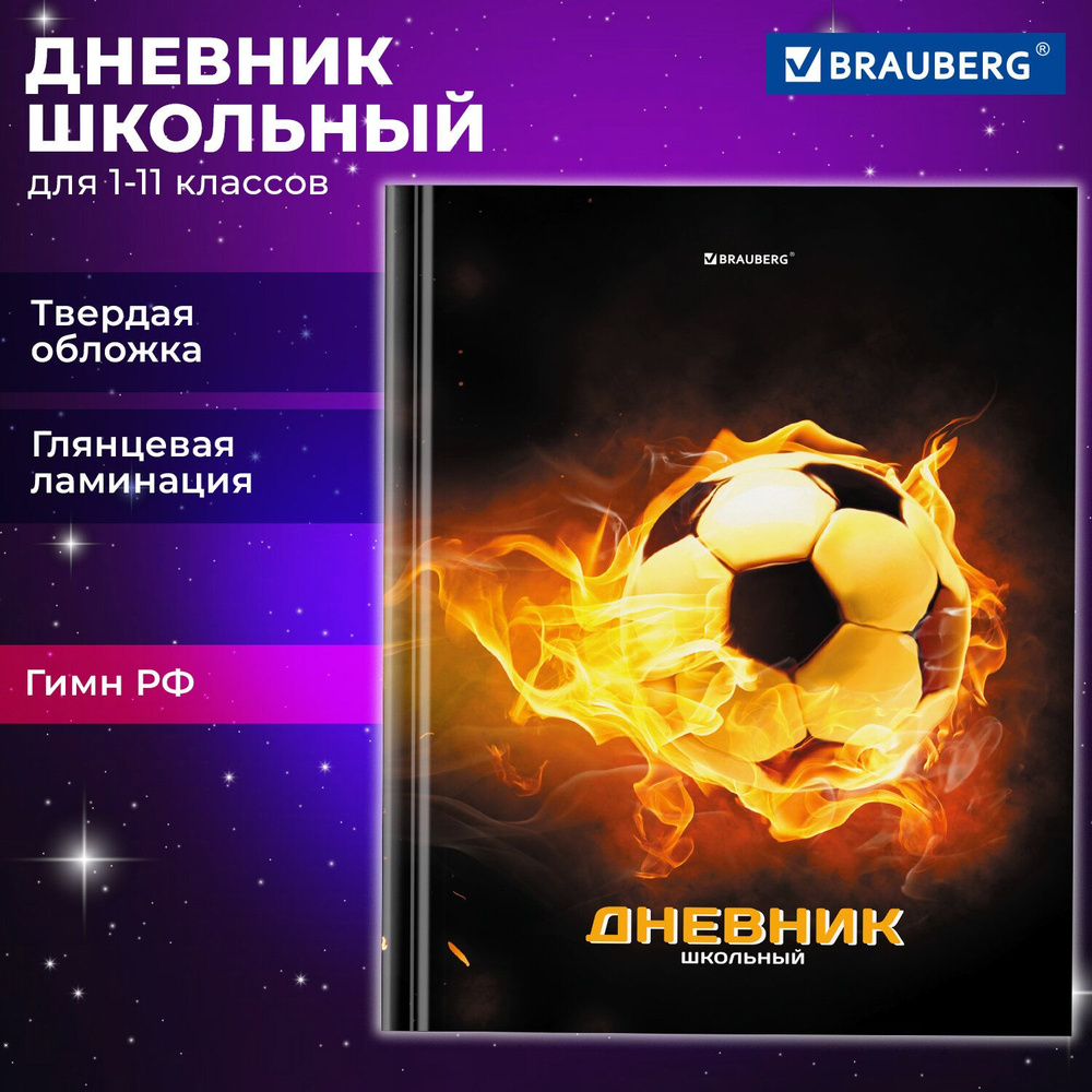 Дневник школьный для 1-11 классов для мальчика 40 листов, твердый, Brauberg, глянцевая ламинация, с подсказом, #1