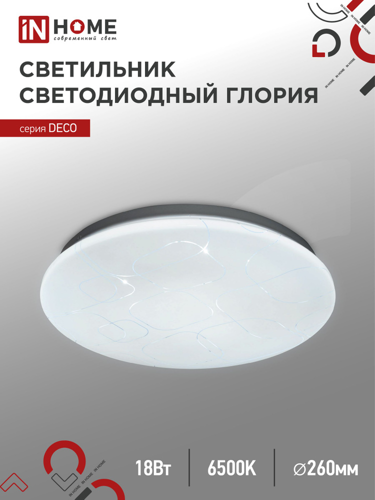 Светильник потолочный светодиодный серии DECO 18Вт 230В 6500К 1170Лм 260х55мм ГЛОРИЯ IN HOME  #1