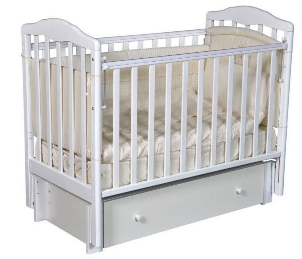 Кровать детская приставная для новорожденных с маятником и ящиком Alita 4/6 , цвет Белый  #1