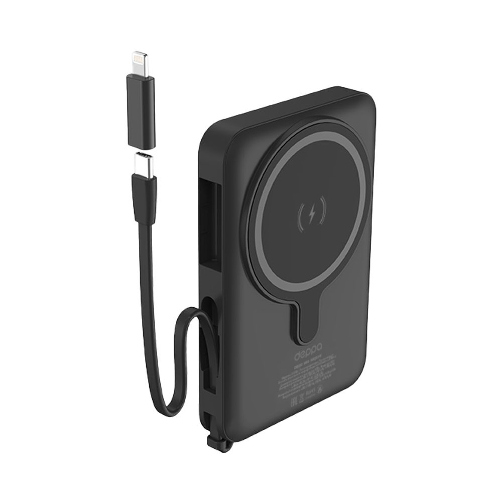 Внешний аккумулятор NRG MagSafe 10000 mAh, QI 15W, встроенный кабель, черный, Deppa / Без заводской упаковки #1