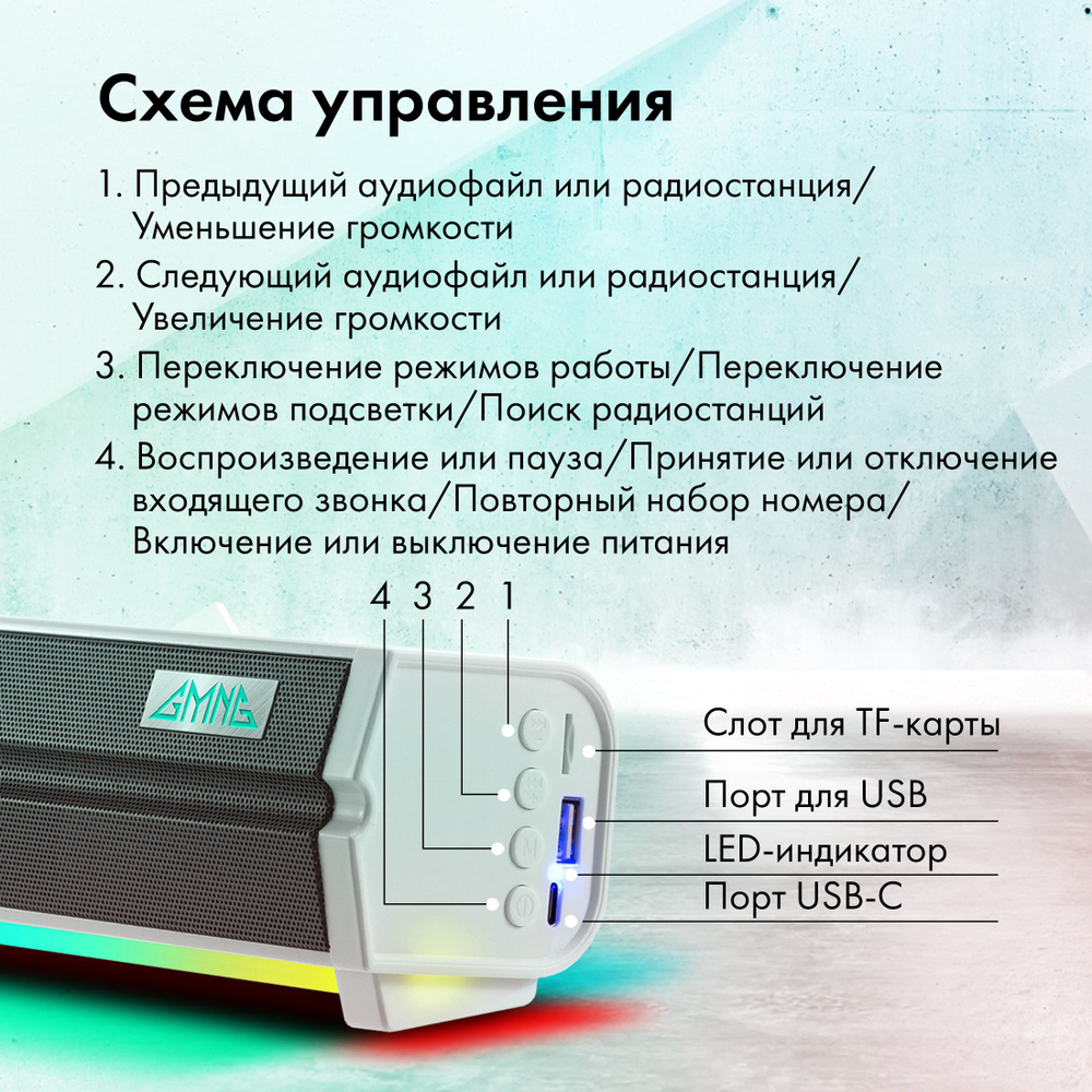 Саундбар GMNG GG-SP100UB 2.0 10Вт белый 1915873 #1