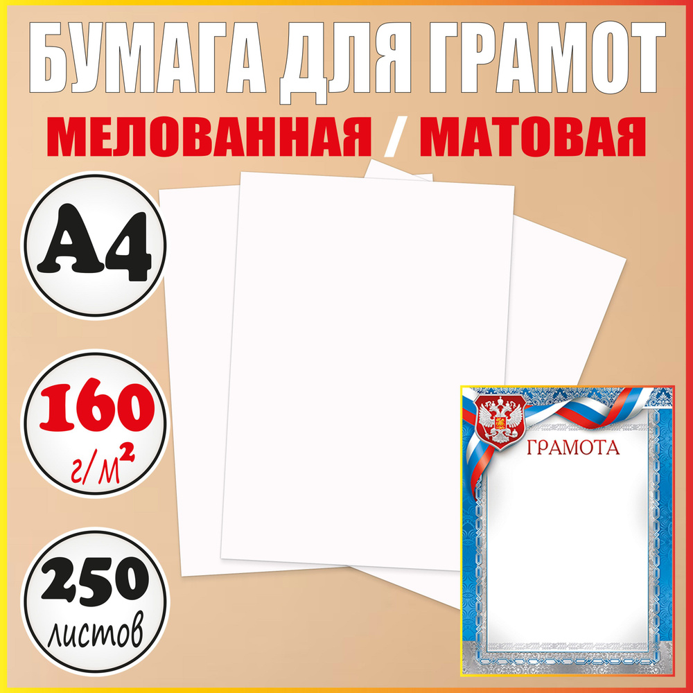 Бумага для грамот А4 матовая плотная мелованная / 5 пачек  #1