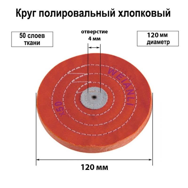 Круг полировальный муслиновый красный Ф120 мм применяется для полировки металла, дерева, пластика  #1