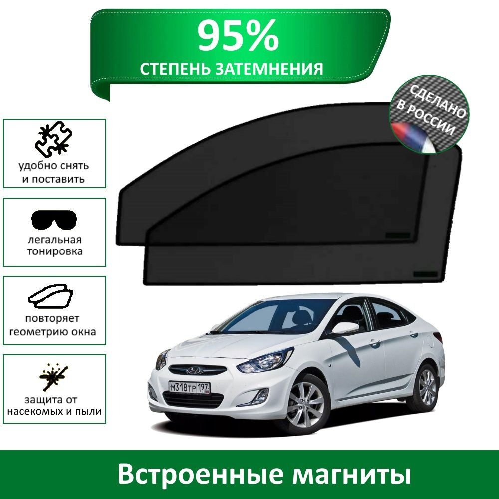 Каркасные шторки MURAD PREMIUM 95 Hyundai Solaris 1 (2012-2016) седан на передние двери на магнитах со #1