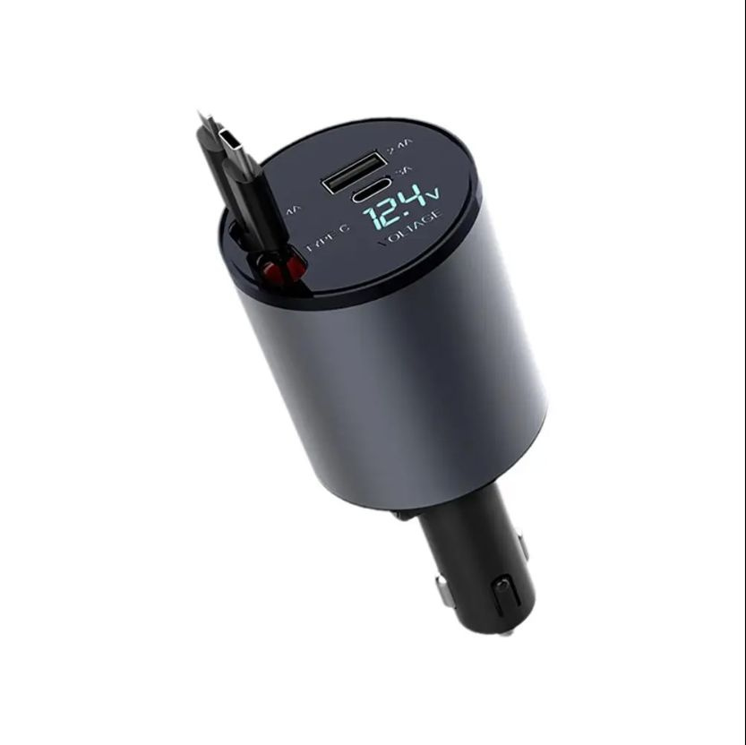 Автомобильное выдвижное зарядное устройство со сверхбыстрой зарядкой,USB Type-C,4,со встроенным кабелем,серый #1