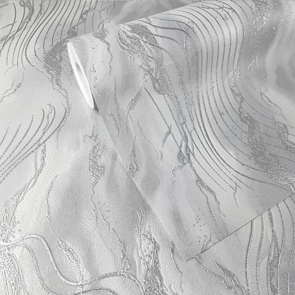 Обои Вулкан, абстракция белая с серебром, метровые (VILIA, арт.1761-21)  #1