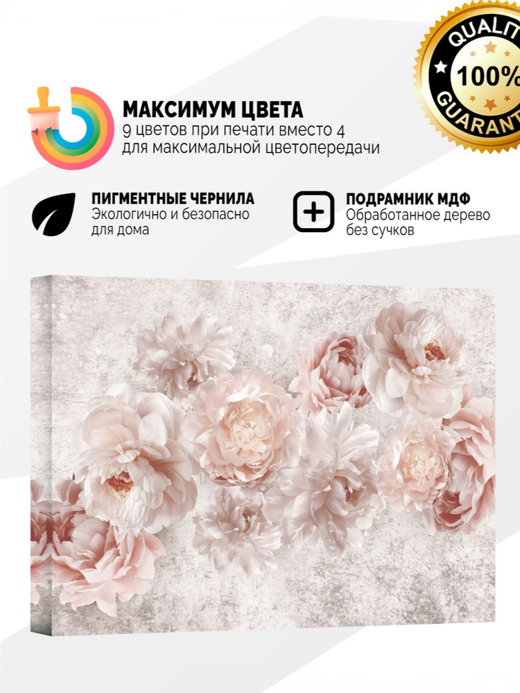 Картина на холсте 40x60 Белые пионы #1