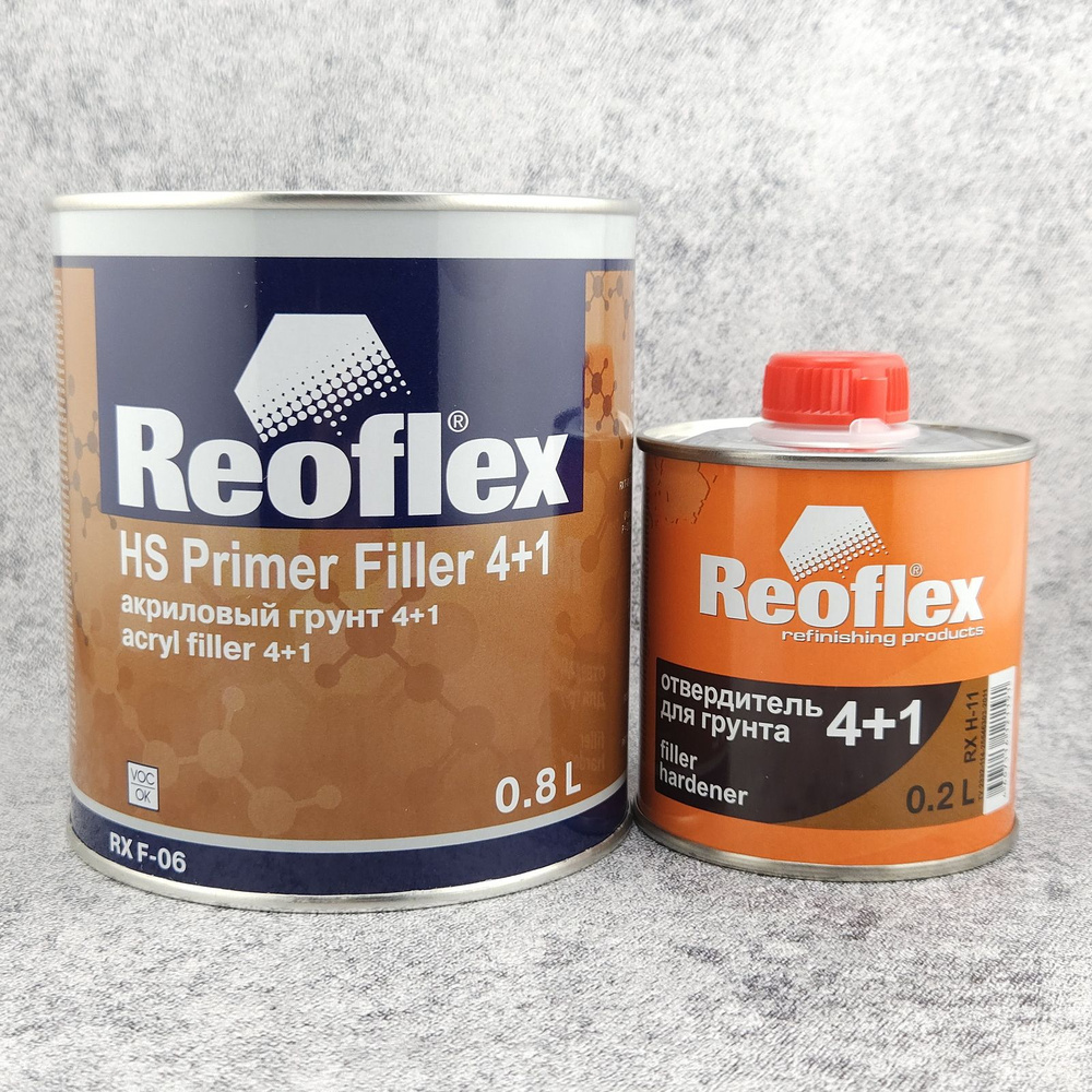 Грунт REOFLEX 2K HS Primer Filler 4+1 акриловый серый, комплект банка 0,8 л. + отвердитель 0,2 л., RX #1