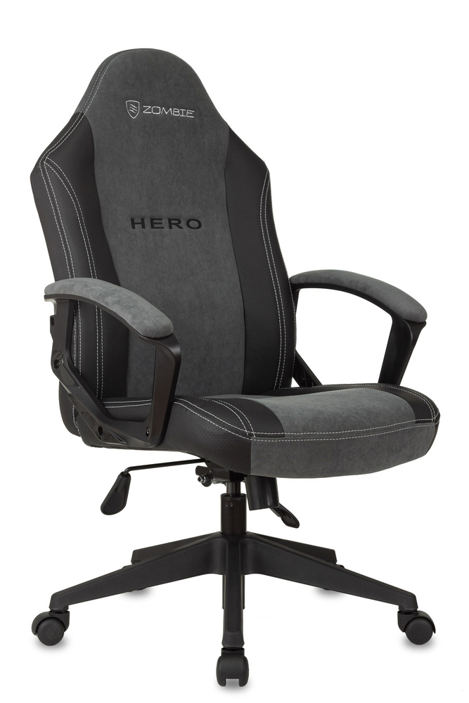 Кресло игровое Zombie Hero серый ткань/эко.кожа крестов. пластик  #1
