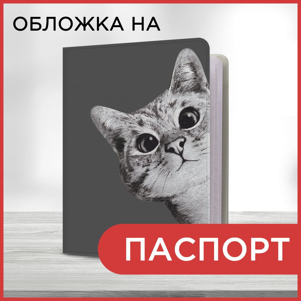 Обложка на паспорт Нарисованный котенок, чехол на паспорт мужской, женский  #1