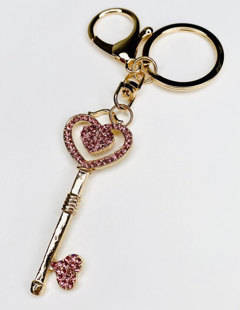 Брелок с карабином для ключей для сумки, большой золотой брелок с камнями, золотой ключ ключик с сердем #1