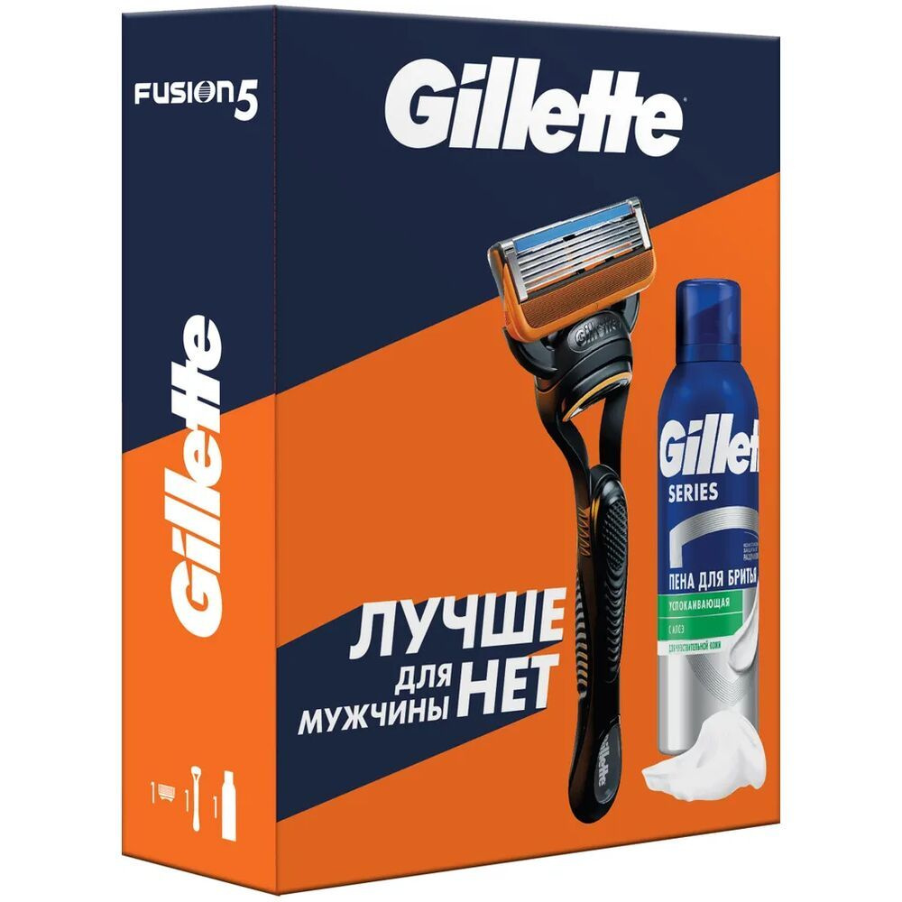Gillette Подарочный набор (Станок с 1 сменной кассетой + Пена для бритья успокаивающая, 200 мл.)  #1