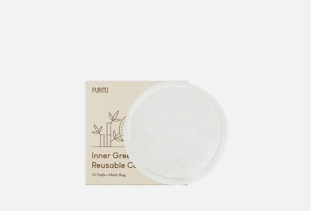 Многоразовые хлопковые диски / Purito, Inner Green Reusable Cotton Rounds / 10мл  #1