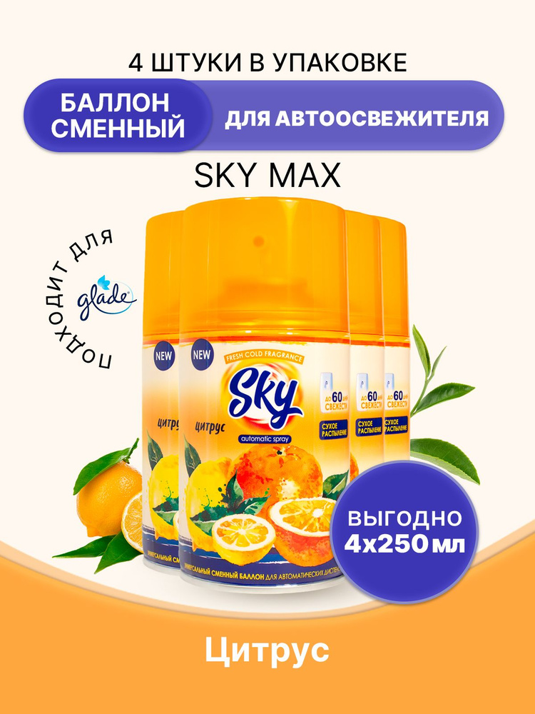 SKY MAX Освежитель для диспенсера Цитрус 250мл/4шт #1