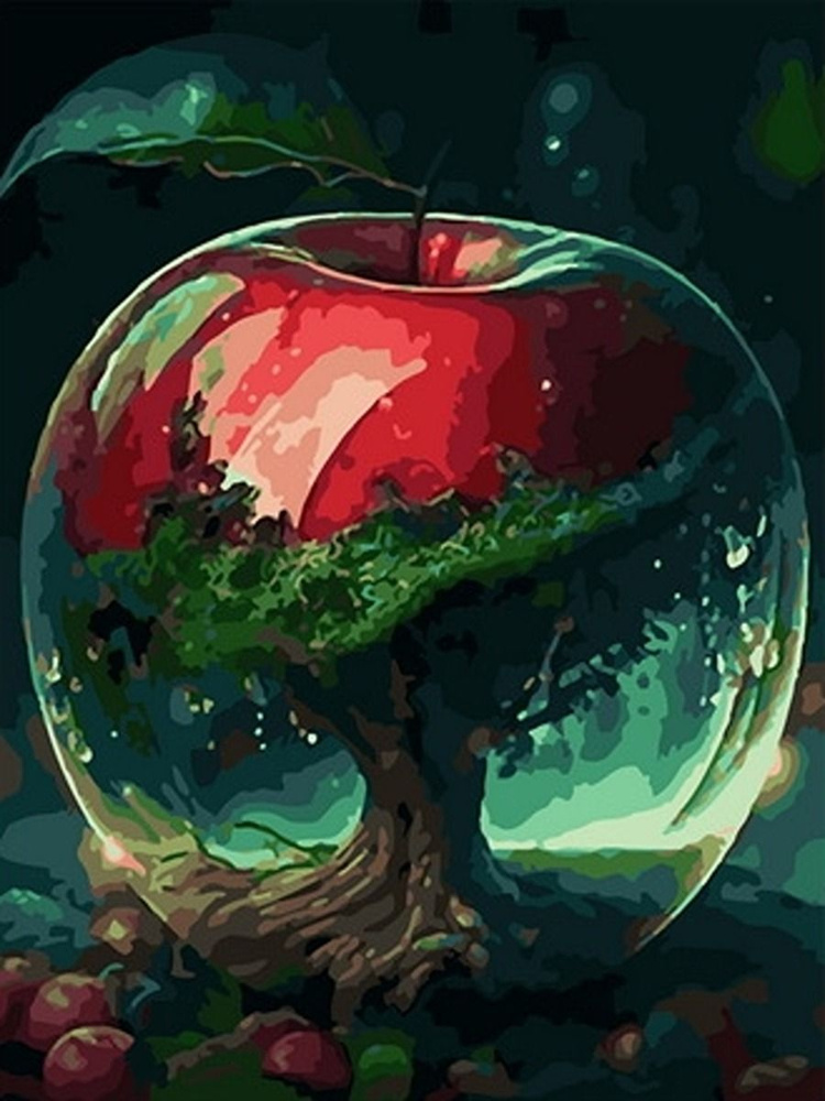 Картина по номерам на холсте 40*50 см "Планета дерева в яблоке"  #1