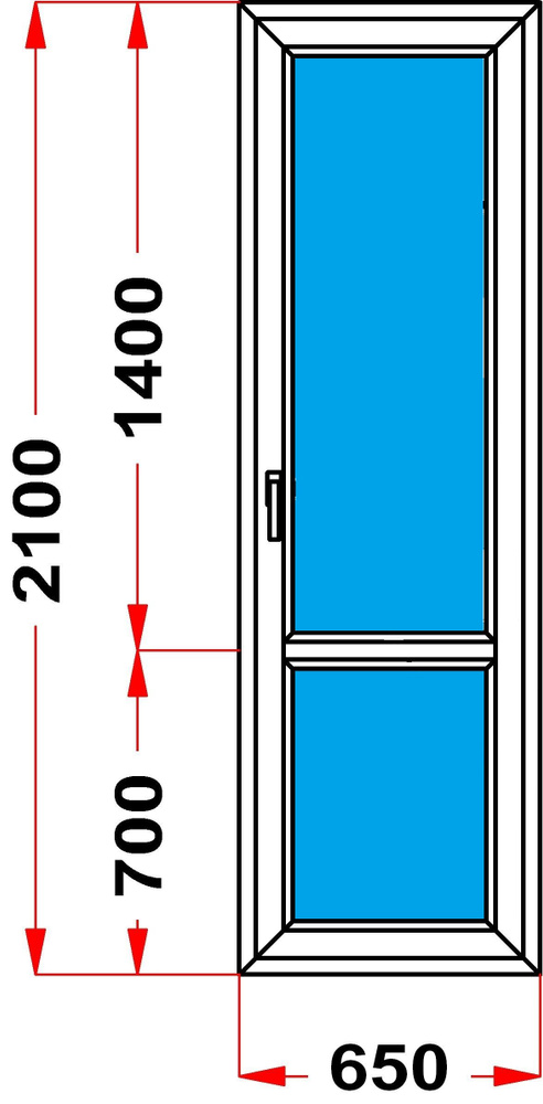 Балконная дверь 70 мм 70 мм (В2100 x Ш650) 52, с поворотной створкой, стеклопакет 3 стекла  #1