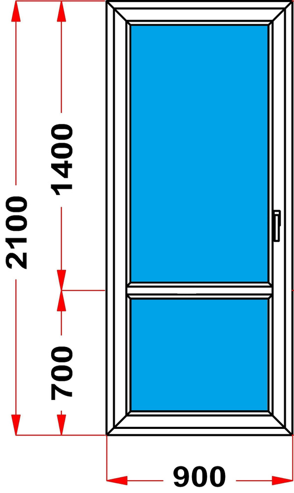 Балконная дверь 70 мм (2100 x 900) , с поворотной створкой, стеклопакет 3 стекла, левое открывание  #1