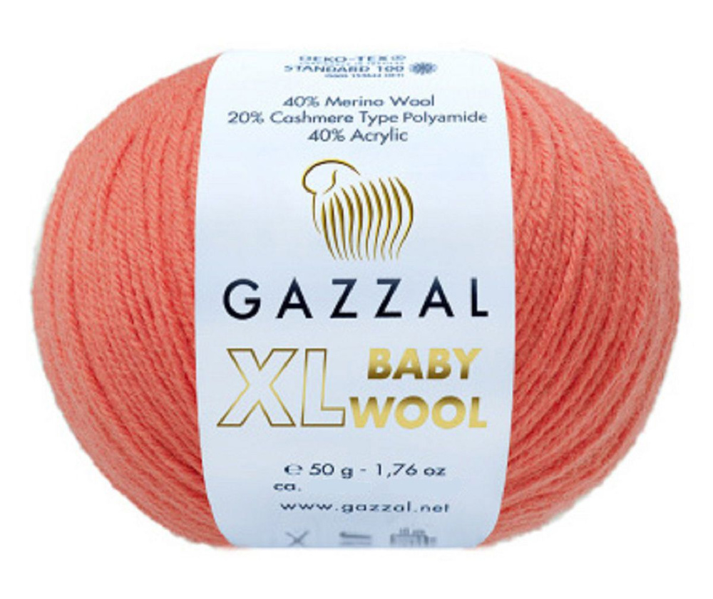 Пряжа Gazzal Baby Wool XL (Газал Беби Вул XL), 819 коралловый, 2 мотка  #1